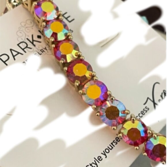 New Park Lane Iridescent Coral Impression Crystal Tennis Bracelet High Polished - Picture 5 of 5